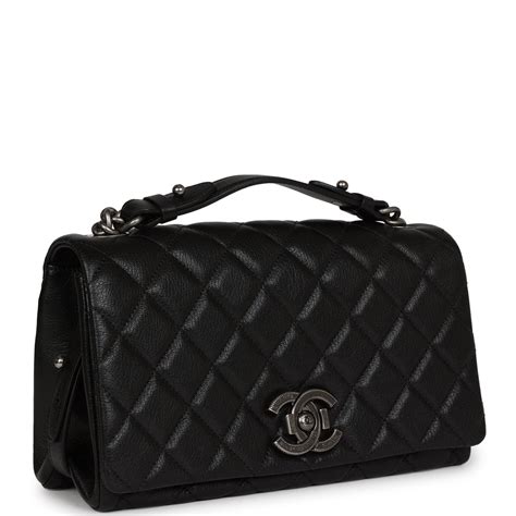 chanel city rock medium flap black goatskin ruthenium hardware